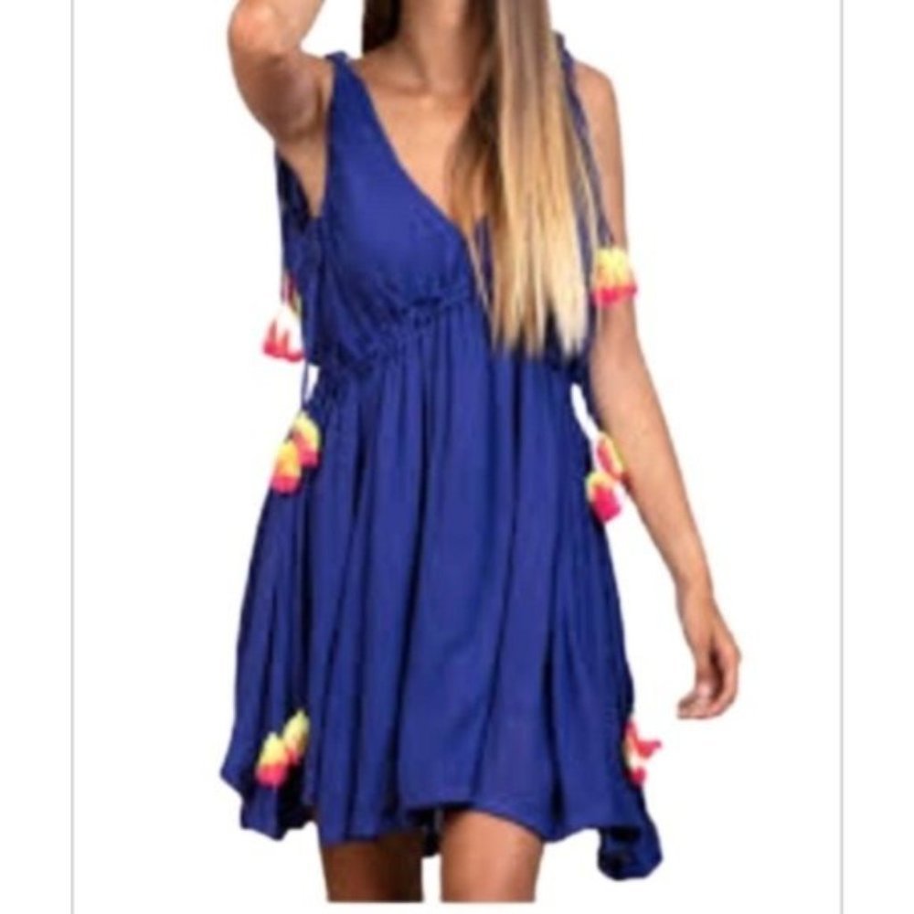 Sundress BROOKE V-NECK MULTICOLOR TASSEL DRESS